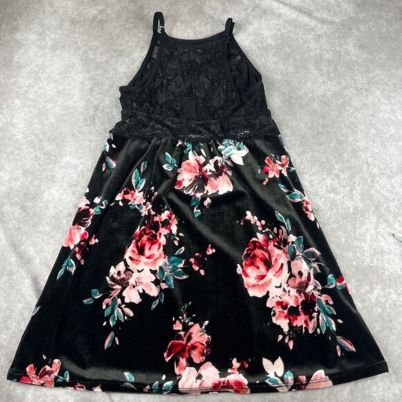 Y2K INC‎ Intimates Slip Dress Black XS Floral Velvet Lace Halter Mini Summer EUC - Picture 2 of 9